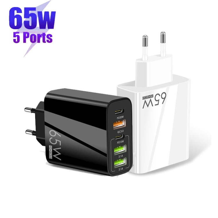 65W Dual PD Type-C + 3 x USB Multi Port Charger for Phone and Tablet PC, EU Plug(Black) - USB Charger by PMC TechLife | Online Shopping South Africa | PMC TechLife | Buy Now Pay Later Mobicred