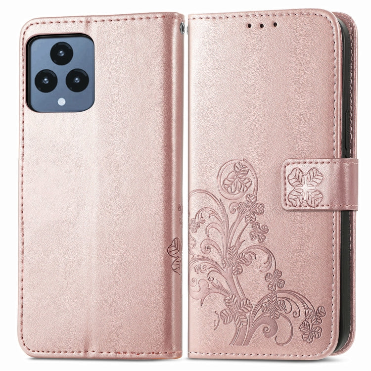 For T-Mobile REVVL 6 5G Four-leaf Clasp Embossed Buckle Leather Phone Case(Rose Gold) - More Brand by PMC Jewellery | Online Shopping South Africa | PMC Jewellery