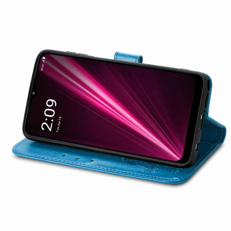For T-Mobile REVVL 6 5G Four-leaf Clasp Embossed Buckle Leather Phone Case(Blue) - More Brand by PMC TechLife | Online Shopping South Africa | PMC TechLife