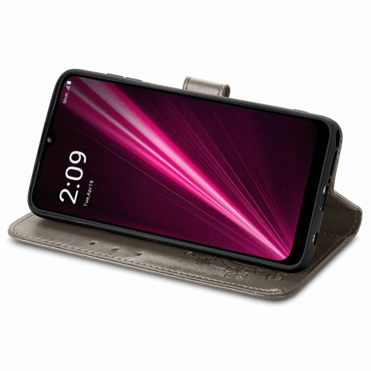 For T-Mobile REVVL 6 5G Four-leaf Clasp Embossed Buckle Leather Phone Case(Gray) - More Brand by PMC TechLife | Online Shopping South Africa | PMC TechLife