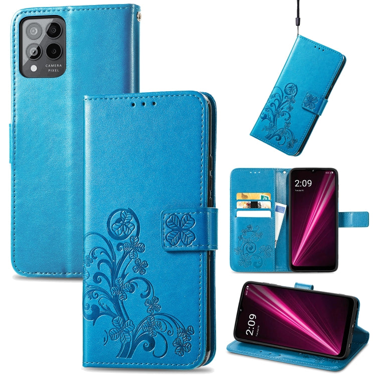 For T-Mobile Revvl 6 Pro 5G Four-leaf Clasp Embossed Buckle Leather Phone Case(Blue) - More Brand by PMC TechLife | Online Shopping South Africa | PMC TechLife