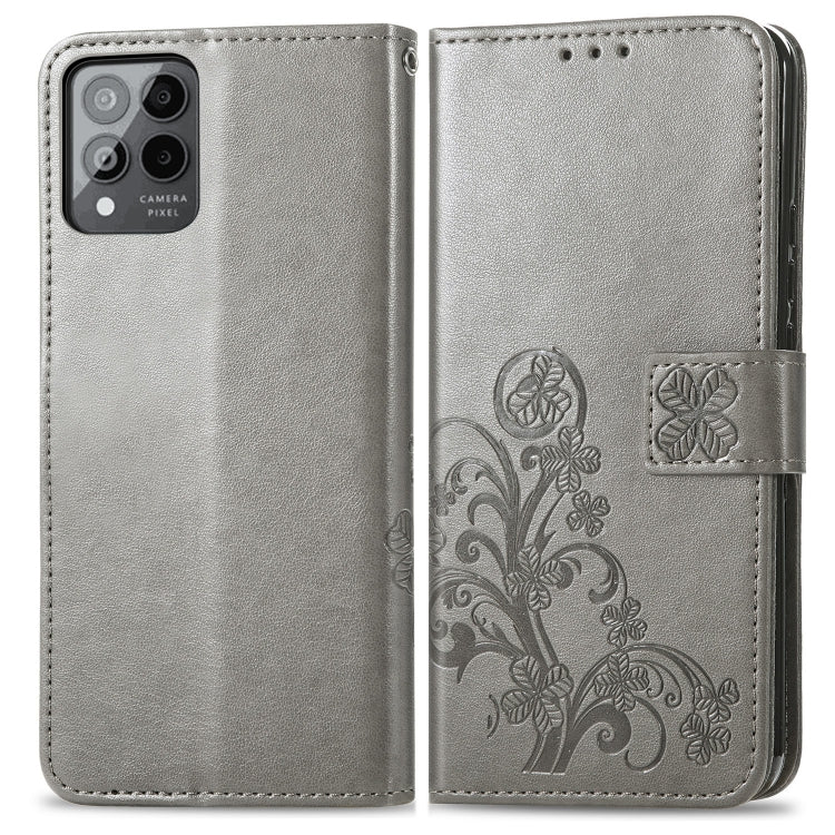 For T-Mobile Revvl 6 Pro 5G Four-leaf Clasp Embossed Buckle Leather Phone Case(Gray) - More Brand by PMC TechLife | Online Shopping South Africa | PMC TechLife