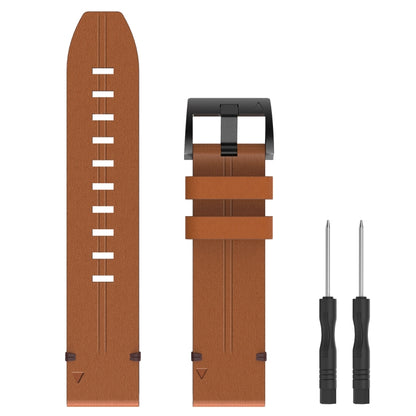 For Garmin Fenix 6X Pro 26mm Leather Steel Buckle Watch Band (Light Brown) - Smart Wear by PMC Jewellery | Online Shopping South Africa | PMC Jewellery