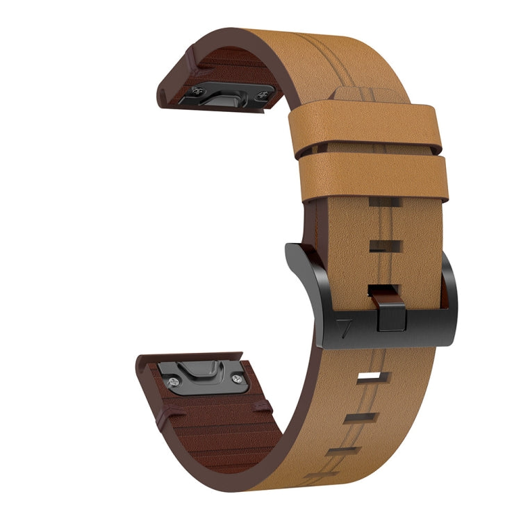 For Garmin Fenix 7 Solar 22mm Leather Steel Buckle Watch Band (Light Brown) - Smart Wear by PMC Jewellery | Online Shopping South Africa | PMC Jewellery