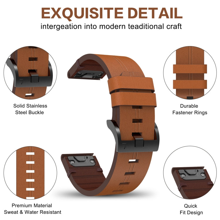 For Garmin Fenix 6 Pro GPS 22mm Leather Steel Buckle Watch Band (Light Brown) - Smart Wear by PMC Jewellery | Online Shopping South Africa | PMC Jewellery