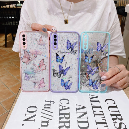 For Samsung Galaxy S22 5G Color Butterfly Glitter Epoxy TPU Phone Case(Pink) - Galaxy S22 5G Cases by PMC Jewellery | Online Shopping South Africa | PMC Jewellery