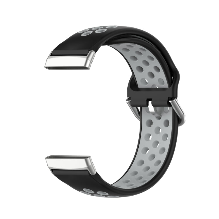 For Fitbit Sense 2 Two-Color Perforated Breathable Silicone Watch Band(Black+Grey) - free shipping - PMC TechLife - Order now!