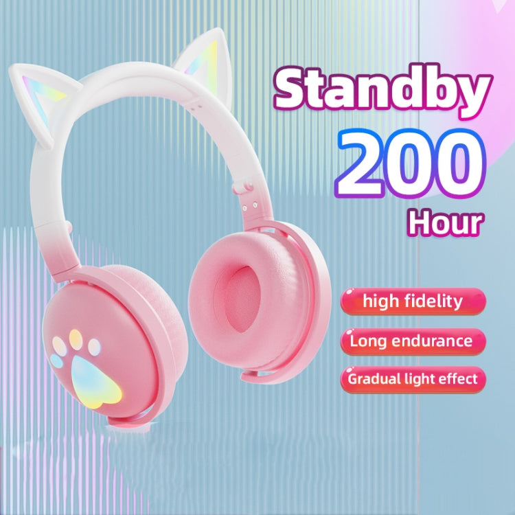 KE28 RGB Cute Cat Ears Bluetooth Wireless Music Headset with Detachable Mic(Pink) - Headset & Headphone by PMC TechLife | Online Shopping South Africa | PMC TechLife