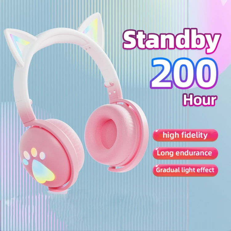 KE28 RGB Cute Cat Ears Bluetooth Wireless Music Headset with Detachable Mic(Pink+Blue) - Headset & Headphone by PMC Jewellery | Online Shopping South Africa | PMC Jewellery