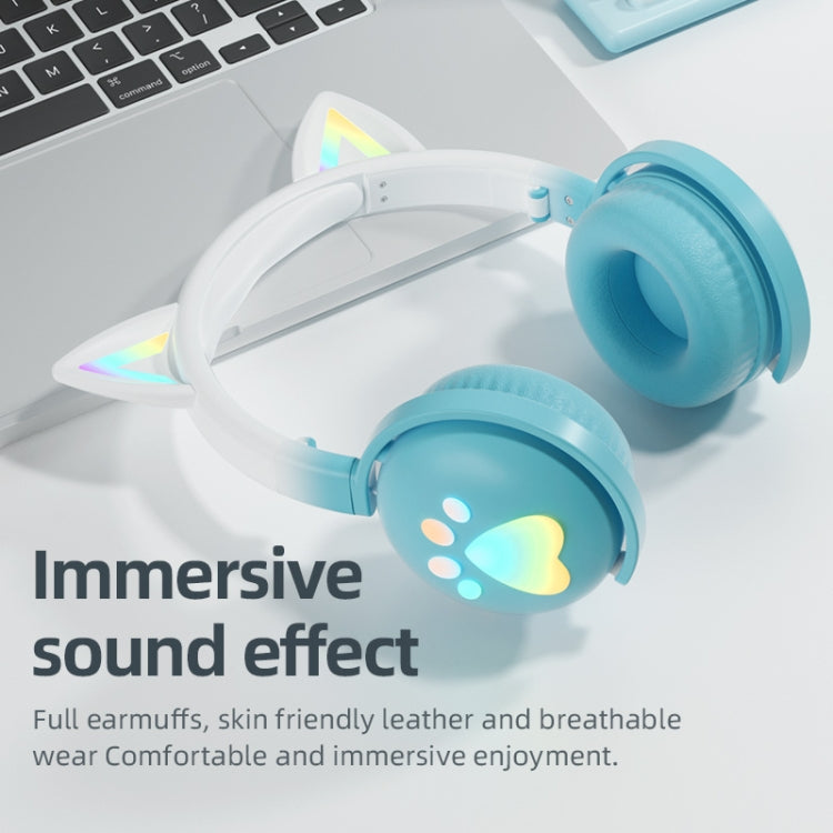 KE28 RGB Cute Cat Ears Bluetooth Wireless Music Headset with Detachable Mic(Pink+Blue) - Headset & Headphone by PMC TechLife | Online Shopping South Africa | PMC TechLife