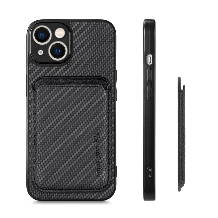 For iPhone 14 Plus Carbon Fiber Leather Card Magsafe Magnetic Phone Case(Black) - free shipping - PMC TechLife - Order now!