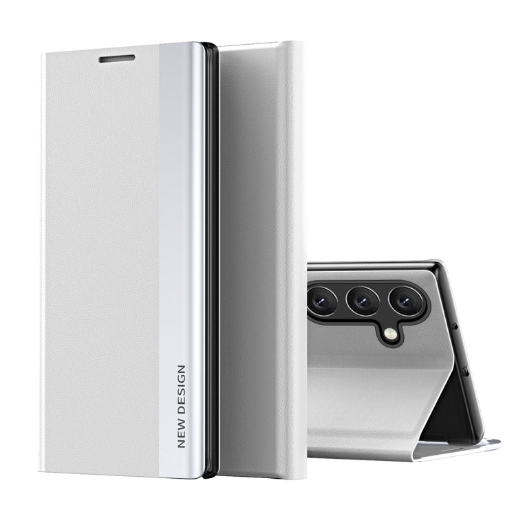 For Samsung Galaxy A34 5G Side Electroplated Adsorption Leather Phone Case(Silvr) - free shipping - PMC TechLife - Order now!