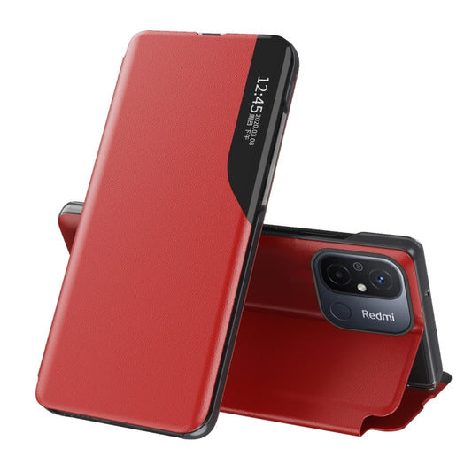 For Xiaomi Redmi 12C Side Display Adsorption Leather Phone Case(Red) - Xiaomi Cases by PMC Jewellery | Online Shopping South Africa | PMC Jewellery