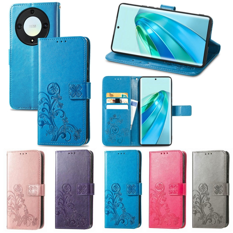 For Honor Magic5 Lite Four-leaf Clasp Embossed Buckle Leather Phone Case(Gray) - free shipping - PMC TechLife - Order now!