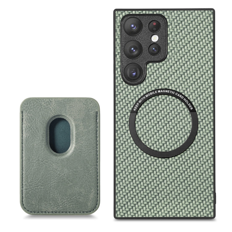 For Samsung Galaxy S22 Ultra 5G Carbon Fiber Leather Card Magsafe Magnetic Phone Case(Green) - Galaxy S22 Ultra 5G Cases by PMC Jewellery | Online Shopping South Africa | PMC Jewellery