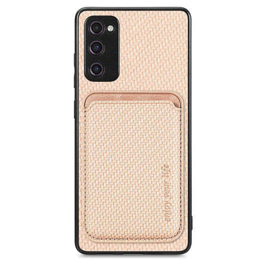 For Samsung Galaxy S21 FE 5G Carbon Fiber Leather Card Magsafe Magnetic Phone Case(Khaki) - Galaxy Phone Cases by PMC Jewellery | Online Shopping South Africa | PMC Jewellery