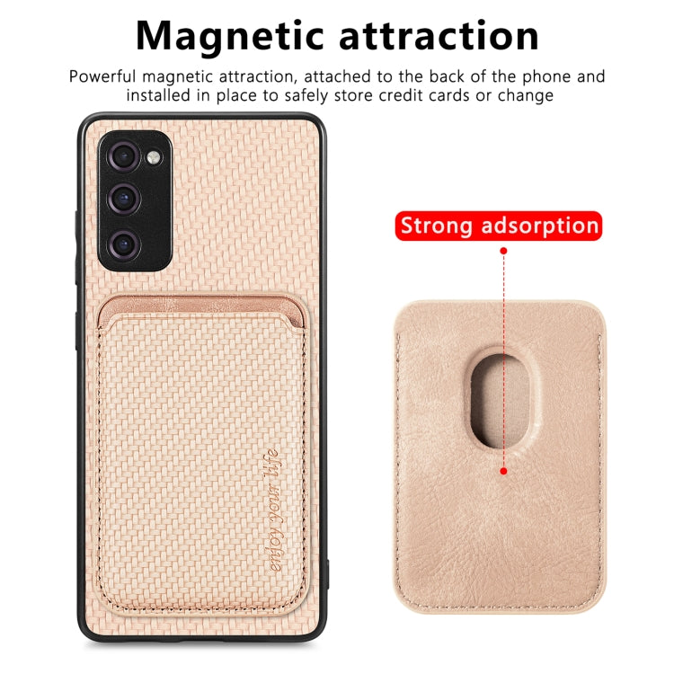 For Samsung Galaxy S20 FE Carbon Fiber Leather Card Magsafe Magnetic Phone Case(Khaki) - free shipping - PMC TechLife - Order now!