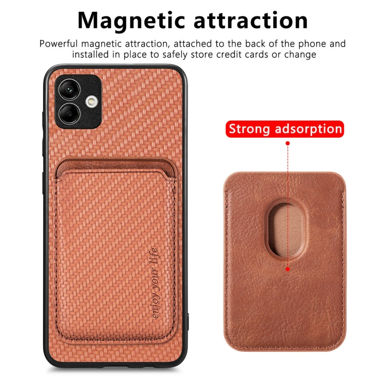 For Samsung Galaxy A04 4G Carbon Fiber Leather Card Magsafe Magnetic Phone Case(Brown) - Galaxy Phone Cases by PMC Jewellery | Online Shopping South Africa | PMC Jewellery