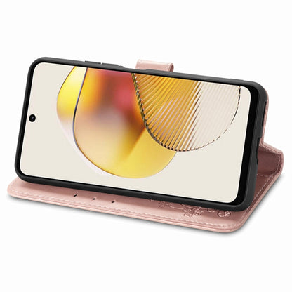 For Motorola Moto G73 Four-leaf Clasp Embossed Buckle Leather Phone Case(Rose Gold) - Motorola Cases by PMC Jewellery | Online Shopping South Africa | PMC Jewellery