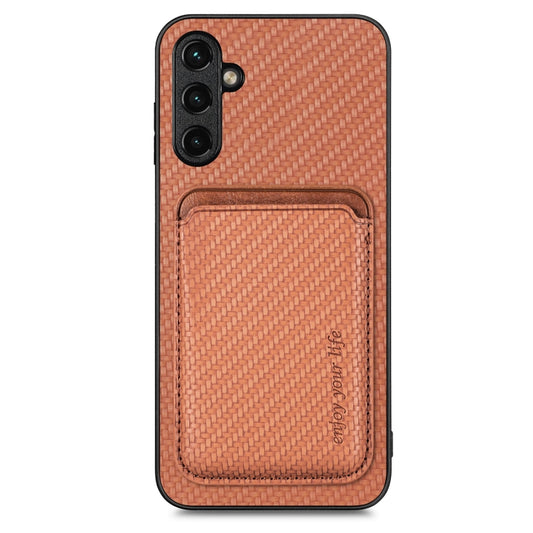 For Samsung Galaxy A34 5G Carbon Fiber Leather Card Magsafe Magnetic Phone Case(Brown) - Galaxy Phone Cases by PMC Jewellery | Online Shopping South Africa | PMC Jewellery