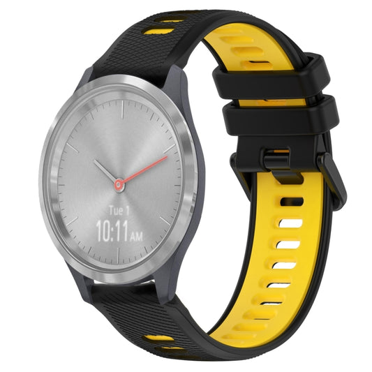 For Garmin Vivomove 3S 18mm Sports Two-Color Silicone Watch Band(Black+Yellow) - Smart Wear by PMC Jewellery | Online Shopping South Africa | PMC Jewellery