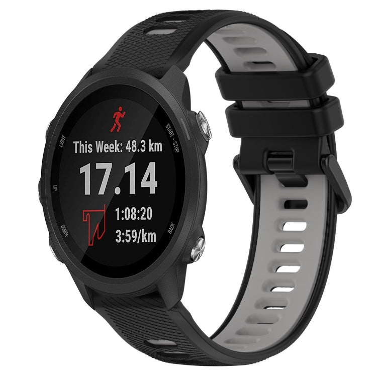 For Garmin Forerunner 245 Music 20mm Sports Two-Color Silicone Watch Band(Black+Grey) - Smart Wear by PMC Jewellery | Online Shopping South Africa | PMC Jewellery