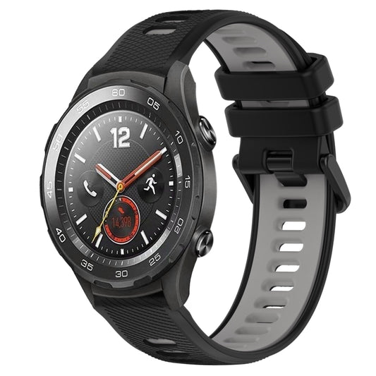 For Huawei Watch 2 20mm Sports Two-Color Silicone Watch Band(Black+Grey) - Smart Wear by PMC Jewellery | Online Shopping South Africa | PMC Jewellery