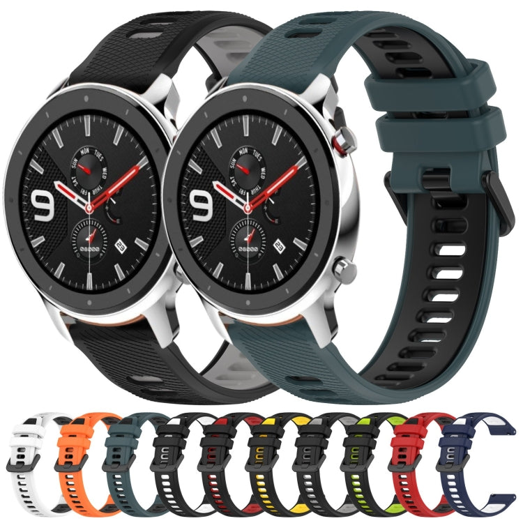 For Amazfit GTR 4 Pro 22MM Sports Two-Color Silicone Watch Band(Olive Green + Black) - Smart Wear by PMC Jewellery | Online Shopping South Africa | PMC Jewellery