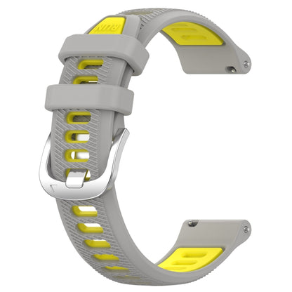For Garmin Forerunner 255S Music 18mm Sports Two-Color Steel Buckle Silicone Watch Band(Grey+Yellow) - Smart Wear by PMC Jewellery | Online Shopping South Africa | PMC Jewellery