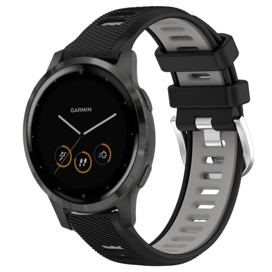 For Garmin Vivoactive 4S 18mm Sports Two-Color Steel Buckle Silicone Watch Band(Black+Grey) - Smart Wear by PMC Jewellery | Online Shopping South Africa | PMC Jewellery