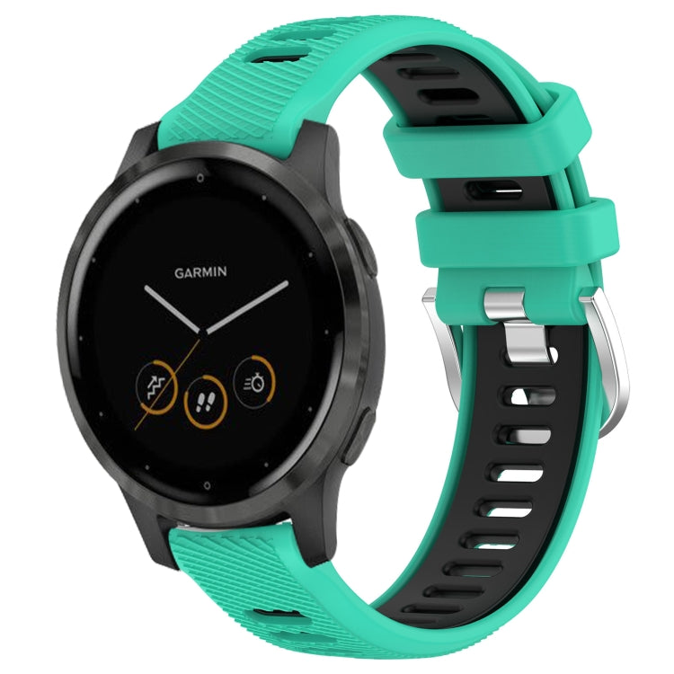 For Garmin Vivoactive 4S 18mm Sports Two-Color Steel Buckle Silicone Watch Band(Lake Blue+Black) - Smart Wear by PMC Jewellery | Online Shopping South Africa | PMC Jewellery