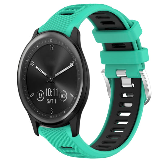 For Garmin Vivomove Sport 20mm Sports Two-Color Steel Buckle Silicone Watch Band(Lake Blue+Black) - Smart Wear by PMC Jewellery | Online Shopping South Africa | PMC Jewellery