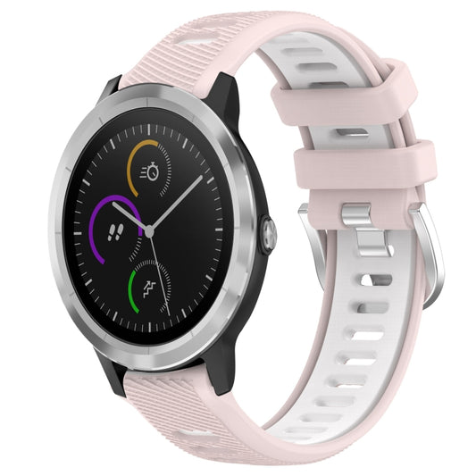 For Garmin Vivoactive3 20mm Sports Two-Color Steel Buckle Silicone Watch Band(Pink+White) - Smart Wear by PMC Jewellery | Online Shopping South Africa | PMC Jewellery