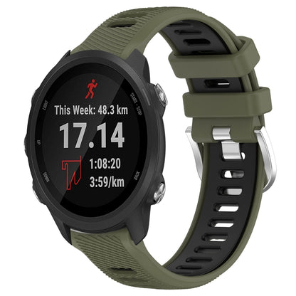 For Garmin Forerunner 245 20mm Sports Two-Color Steel Buckle Silicone Watch Band(Army Green+Black) - Smart Wear by PMC Jewellery | Online Shopping South Africa | PMC Jewellery