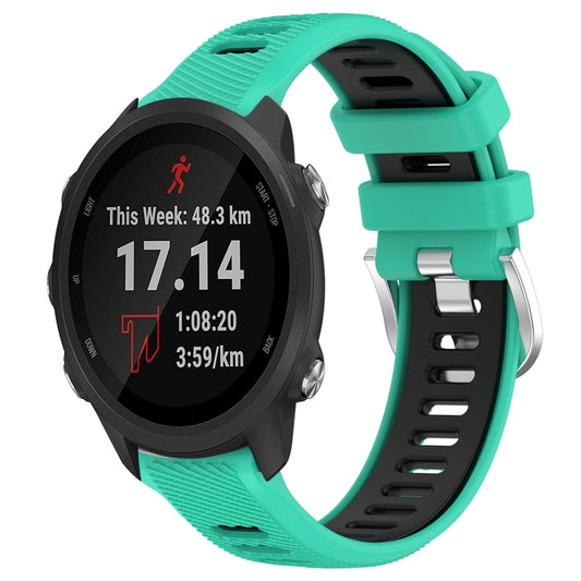 For Garmin Forerunner 245 20mm Sports Two-Color Steel Buckle Silicone Watch Band(Lake Blue+Black) - Smart Wear by PMC Jewellery | Online Shopping South Africa | PMC Jewellery