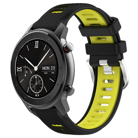 For Amazfit GTR 42mm 22mm Cross Texture Two Color Silicone Steel Buckle Watch Band(Black+Lime Green) -  by PMC Jewellery | Online Shopping South Africa | PMC Jewellery