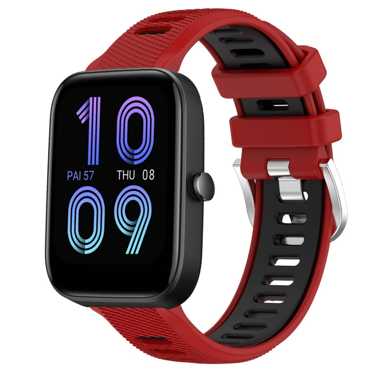 For Amazfit Bip 3 22mm Cross Texture Two Color Silicone Steel Buckle Watch Band(Red+Black) -  by PMC Jewellery | Online Shopping South Africa | PMC Jewellery