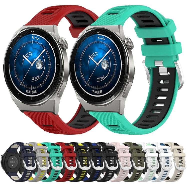 For Huawei Watch 2 20mm Sports Two-Color Steel Buckle Silicone Watch Band(White+Blue) - Smart Wear by PMC Jewellery | Online Shopping South Africa | PMC Jewellery