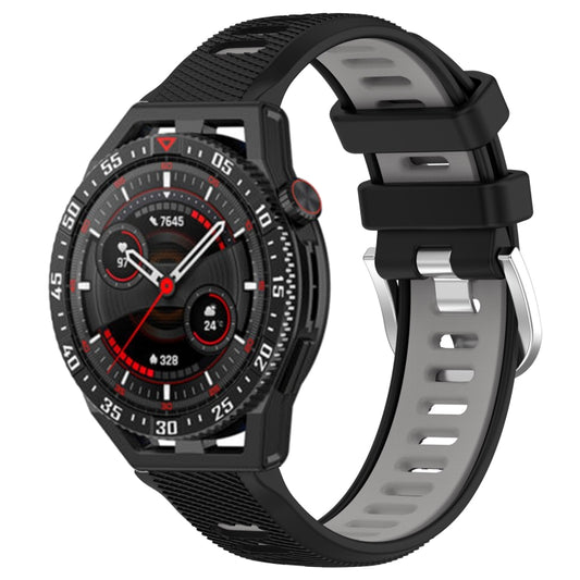 For Huawei Watch GT3 SE 22mm Sports Two-Color Steel Buckle Silicone Watch Band(Black+Grey) - Smart Wear by PMC Jewellery | Online Shopping South Africa | PMC Jewellery