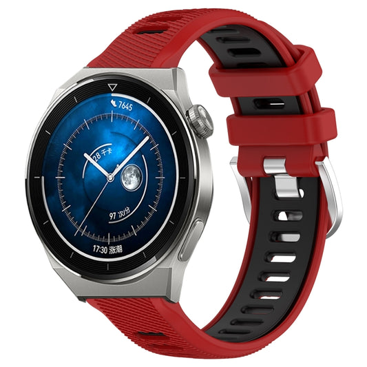 For Huawei Watch GT3 Pro 46mm 22mm Sports Two-Color Steel Buckle Silicone Watch Band(Red+Black) - Smart Wear by PMC Jewellery | Online Shopping South Africa | PMC Jewellery