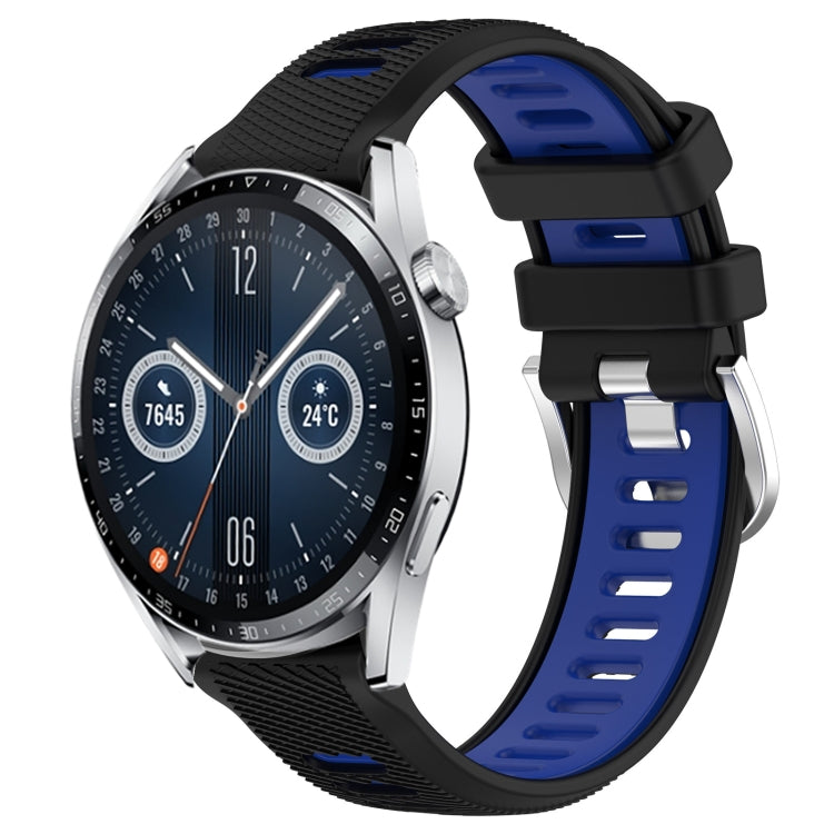 For Huawei Watch GT3 46mm 22mm Sports Two-Color Steel Buckle Silicone Watch Band(Black+Blue) - Smart Wear by PMC Jewellery | Online Shopping South Africa | PMC Jewellery