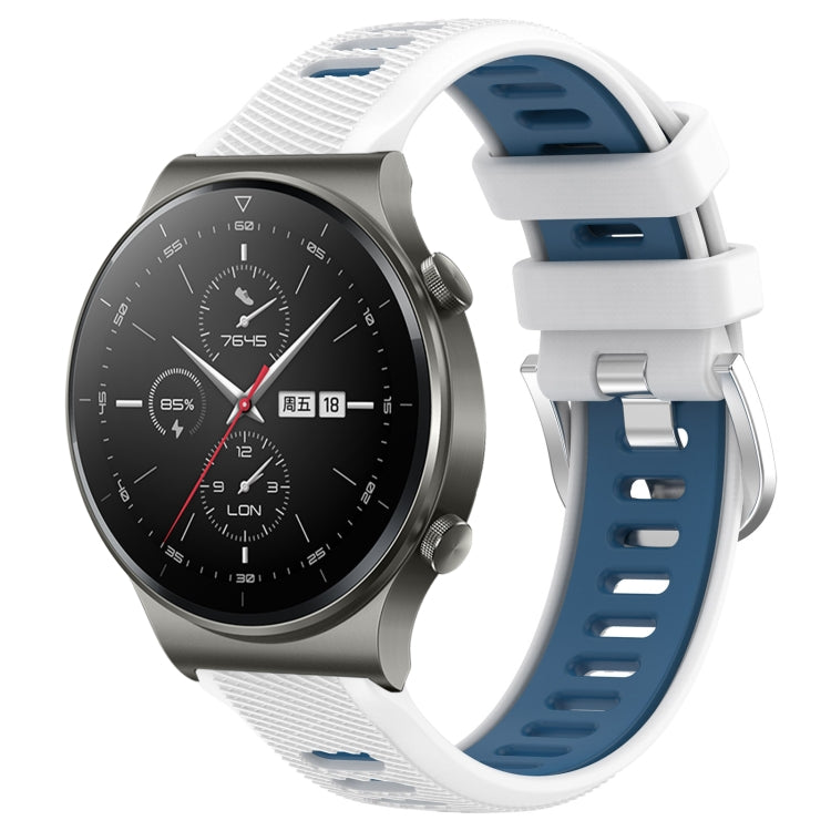 For Huawei GT2 Pro 22mm Sports Two-Color Steel Buckle Silicone Watch Band(White+Blue) - Smart Wear by PMC Jewellery | Online Shopping South Africa | PMC Jewellery