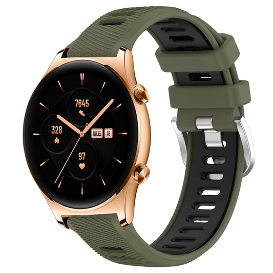 For Honor Watch GS 3 22mm Sports Two-Color Steel Buckle Silicone Watch Band(Army Green+Black) - Smart Wear by PMC Jewellery | Online Shopping South Africa | PMC Jewellery