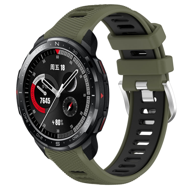 For Honor Watch GS Pro 22mm Sports Two-Color Steel Buckle Silicone Watch Band(Army Green+Black) - Smart Wear by PMC Jewellery | Online Shopping South Africa | PMC Jewellery