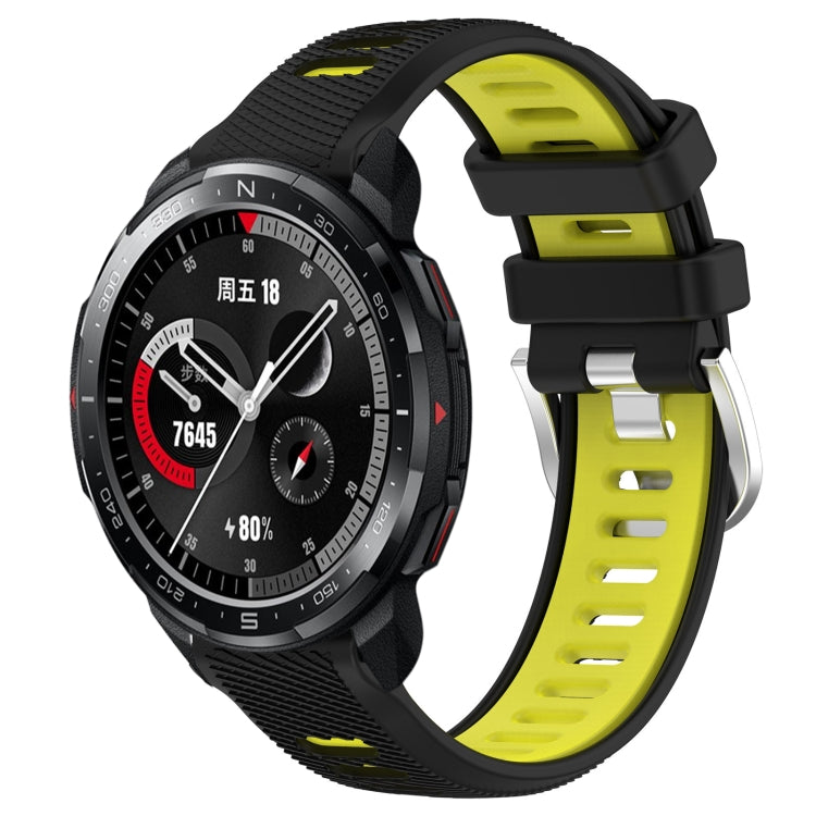 For Honor Watch GS Pro 22mm Sports Two-Color Steel Buckle Silicone Watch Band(Black+Lime Green) - Smart Wear by PMC Jewellery | Online Shopping South Africa | PMC Jewellery