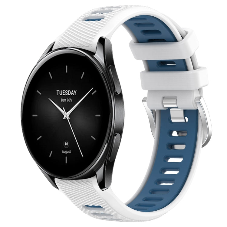 For Xiaomi Watch S2 46mm 22mm Sports Two-Color Steel Buckle Silicone Watch Band(White+Blue) - Smart Wear by PMC Jewellery | Online Shopping South Africa | PMC Jewellery