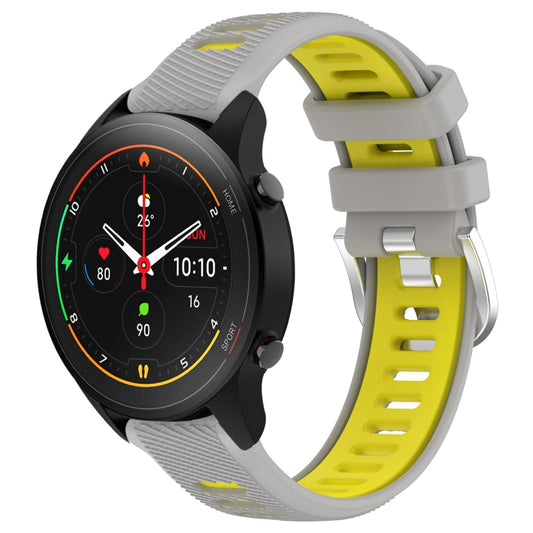 For Xiaomi MI Watch S1 Pro 22mm Sports Two-Color Steel Buckle Silicone Watch Band(Grey+Yellow) - Smart Wear by PMC Jewellery | Online Shopping South Africa | PMC Jewellery