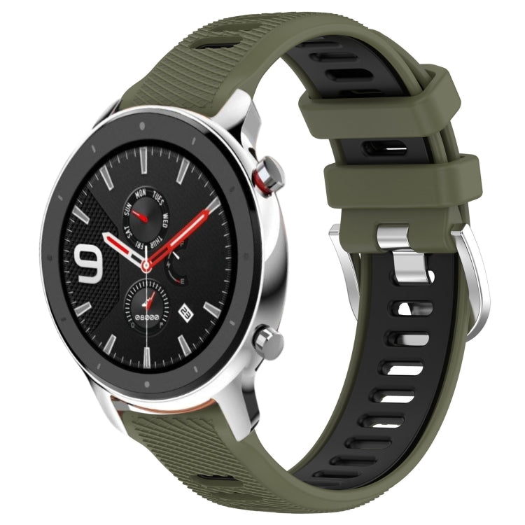 For Amazfit GTR 4 22mm Cross Texture Two Color Silicone Steel Buckle Watch Band(Army Green+Black) - Smart Wear by PMC Jewellery | Online Shopping South Africa | PMC Jewellery