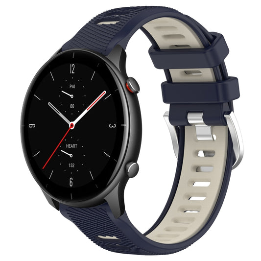 For Amazfit GTR 2e 22mm Cross Texture Two Color Silicone Steel Buckle Watch Band(Midnight Blue + Starlight) - Smart Wear by PMC Jewellery | Online Shopping South Africa | PMC Jewellery