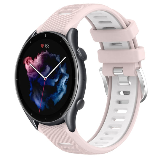 For Amazfit 3 22mm Cross Texture Two Color Silicone Steel Buckle Watch Band(Pink+White) - Smart Wear by PMC Jewellery | Online Shopping South Africa | PMC Jewellery